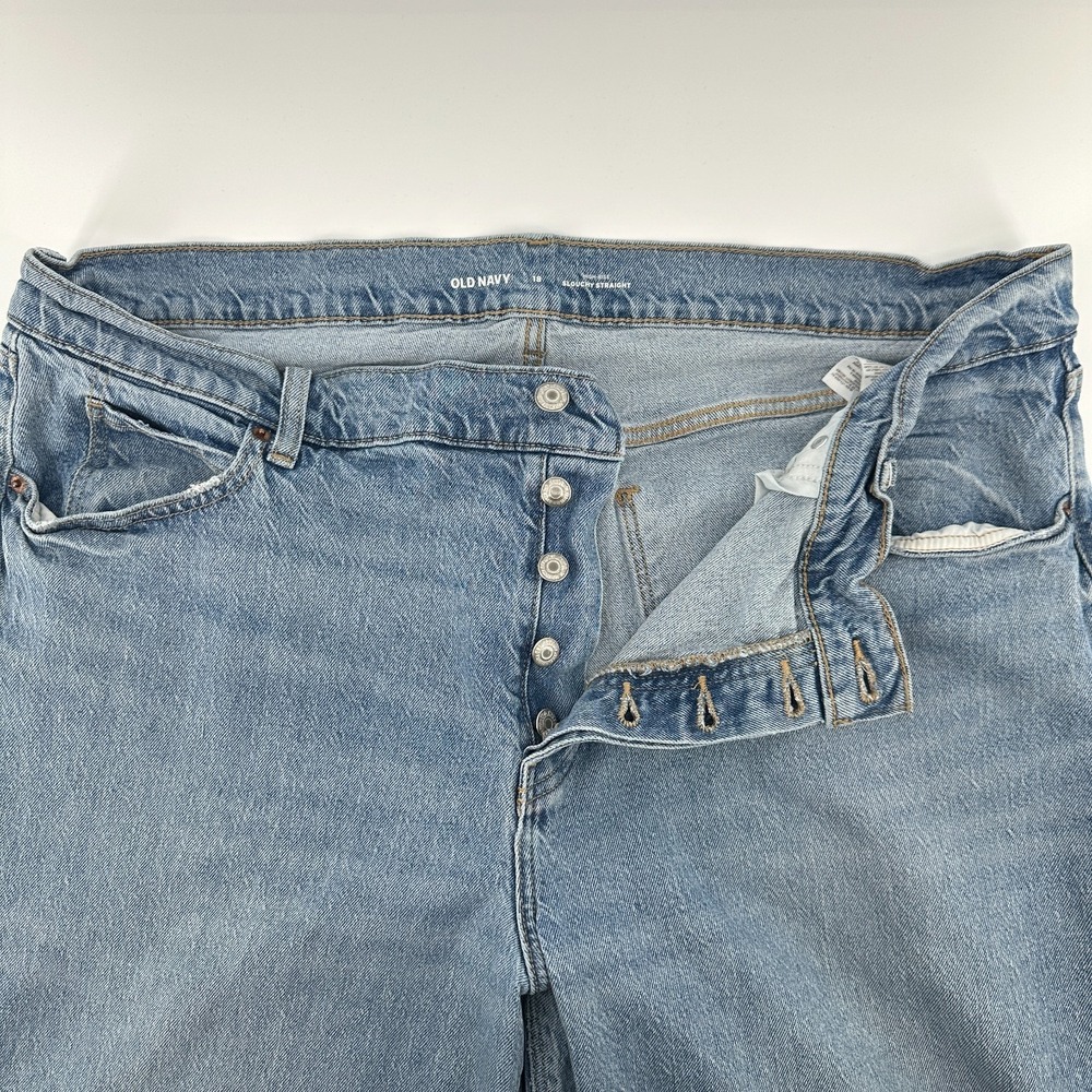 Old Navy Jeans Womens 18 Blue Denim Button Fly Slouchy Straight Leg High Rise